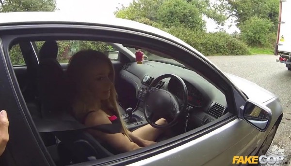 Carmel – Truck Stop Delight: Tiny bodied slut fucked in police car